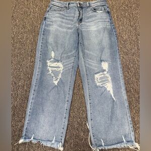SO (13W) Distressed High Rise Straight Leg Denim Jeans